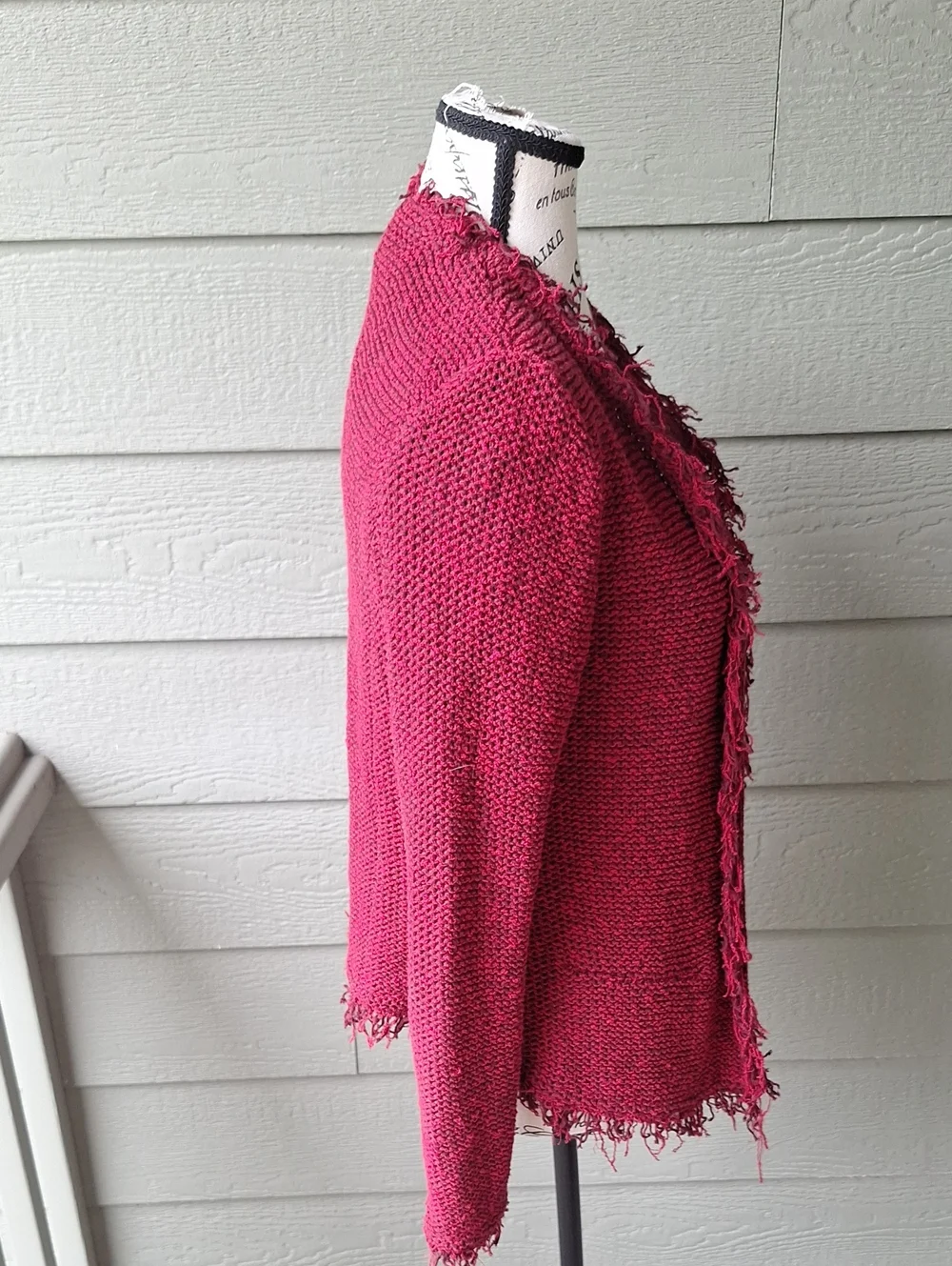 Iro Shavoni Fringe Hem Knit Cardigan Dark Red Size 40 / US 8 - Picture 7 of 10